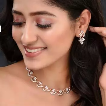 Комплект круглого ожерелья с бриллиантами из розового золота, комплект ожерелья с бриллиантами для женщин белый