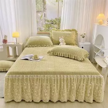 Комплект кружевного бархатного покрывала AI WINSURE с наволочкой для двуспальной кровати, юбка с рюшами, стеганая мягкая простыня, 3 предмета 150x200cm 59x79inch