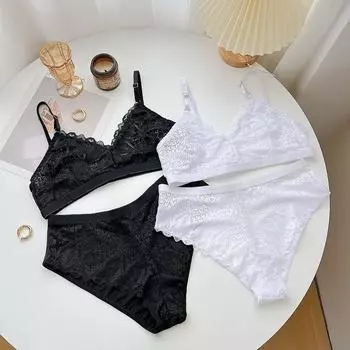 Комплект кружевного нижнего белья FINETOO, дышащие трусики с высокой талией, кружевной бюстгальтер, сексуальное нижнее белье S белый