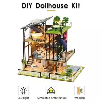 Комплект кукольного домика «сделай сам», деревянный масштаб 1:24, миниатюрная мебель для коттеджа, светодиодные фонари, креативные подарки на день рождения разноцветный