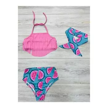 Комплект купальника для девочек с банданой и оборками и высокой талией