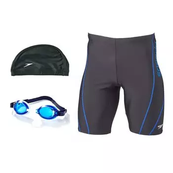 Комплект купальника для фитнеса с шапочкой и очками SET21SAM Синий S [Скорость] Мужской комплект из 3 предметов [Эксклюзив на Amazon] Черный/Королевский