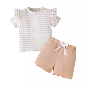 Комплект летней одежды для девочек 1–5 лет, топ в полоску с короткими рукавами и шорты на шнурке 12-18M