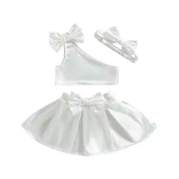 Комплект летней одежды для маленьких девочек 0-4 лет, детский жилет на одно плечо без рукавов с бантом + юбки трапециевидной формы + повязка на голову, модная одежда для малышей 6-12 Months розовый