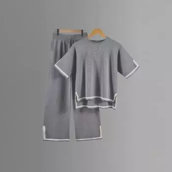 Комплект летних вязаных свитеров 2024 года: Свитер с коротким рукавом и широкие брюки S белый