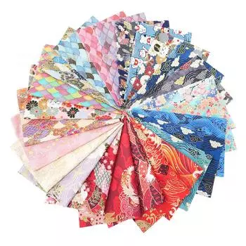 Комплект лоскутной ткани с золотым тиснением в японском стиле - полотняное переплетение из чистого хлопка с мелким цветочным узором для рукоделия 14# group 4 pieces each 20*25cm