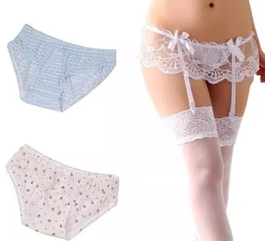 Комплект Lunon и выкройка нижнего белья из 4 предметов мужской и женской одежды, косплей, женские брюки, (брюки клубничного цвета/шорты в клетку/подвязки/гольфы