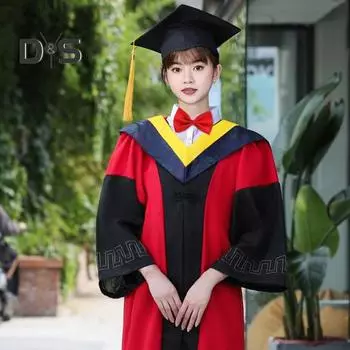 Комплект мантии и шапочки для выпускников 2025 года, академическая форма доктора с кисточкой для бакалавров старших классов колледжей S розовый