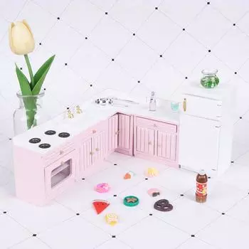 Комплект мебели для кухни кукольного домика 1:12 Кукольная мебель Деревянный кухонный шкаф