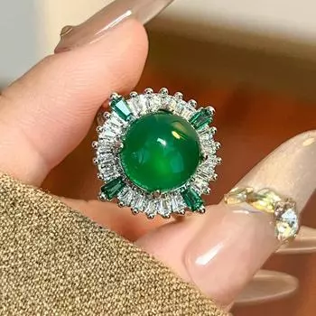 Комплект медных украшений, инкрустированных зеленым халцедоном, длинные серьги Muse, кольцо в стиле ретро