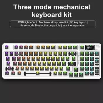Комплект механической клавиатуры с 98 клавишами RGB с подсветкой ЖК-дисплея, ручкой, совместимым с Bluetooth, беспроводной связью 2,4 ГГц чёрный