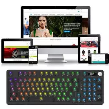 Комплект механической клавиатуры с ручкой, ЖК-дисплеем с подсветкой RGB, 98 клавиш, Bluetooth-совместимая, 2,4 ГГц, беспроводная, проводная чёрный