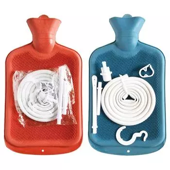 Комплект мешка для клизмы. Резиновое средство для очистки клизмы. Включает бутылку с горячей водой 2 л. Шланг 4,9 фута с регулируемым потоком воды. 2 крючка для шприца. красный