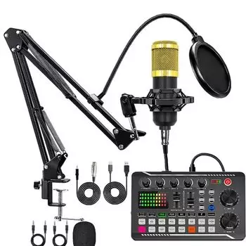 Комплект микрофонов для караоке Домашний DJ-микшерный пульт F998 Интерфейс для живого звука Звуковая карта PS4 PS5 Мужской голос Женский голос Конденсаторная стойка Подставка для планшета