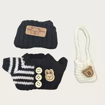 Комплект модной одежды Лабубу, подходит для кукол (никаких кукол),Вязаный вручную набор из 3 предметов, милая одежда, сумки, шляпы, модный DIY-веселье, аксессуары для одежды Labubu