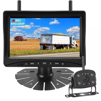 Комплект монитора для задней камеры Hizenyo с беспроводной камерой для записи, 7-дюймовая беспроводная задняя камера IPS, оснащенная 2 цифровыми разделенными дисплеями, может переключаться между