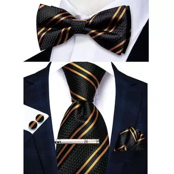 Комплект мужских галстуков Hi-Tie, шелковый галстук-бабочка и нагрудные квадратные запонки с серебряным зажимом для галстука 0266-0517