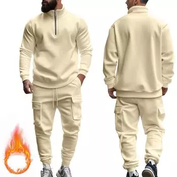 Комплект мужских спортивных брюк цвета хаки больших размеров на осень и зиму, новый стиль, американский, повседневный, плюшевый, теплый, на молнии S белый