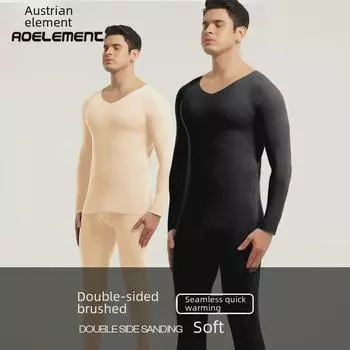 Комплект мужского бесшовного термобелья: Утолщенный бархатный хлопковый базовый слой для осени/зимы XXXL синий/серый