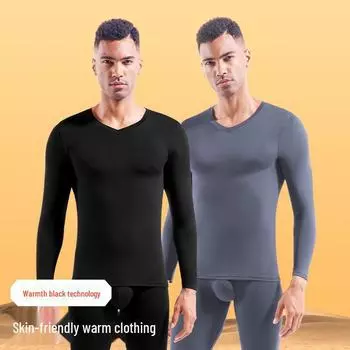 Комплект мужского молодежного термобелья: Низкий V-образный вырез, хлопок, облегающий крой, на осень XXL