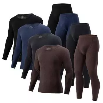 Комплект мужского термобелья большого размера на весну и осень, утепленная мужская осенняя одежда и брюки, зимний комплект нижнего белья S тёмно-синий