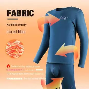 Комплект мужского термобелья: Облегающий свитер с круглым вырезом и глубоким вырезом на бархатной подкладке с осенними брюками для холодной погоды L темно-зеленого