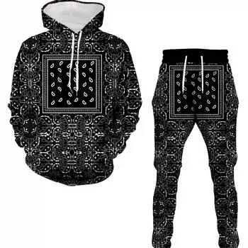 Комплект мужской домашней одежды из 2 предметов с 3D-принтом - толстовка с капюшоном на завязках и брюки для модного комфорта S