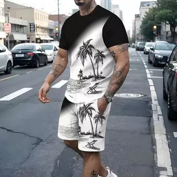 Комплект мужской летней одежды из 2 предметов с принтом кокосовой пальмы S