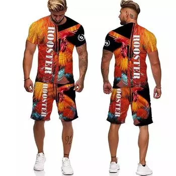 Комплект мужской одежды больших размеров в европейском и американском стиле, футболка с круглым вырезом и короткими рукавами с 3D-принтом и шорты S