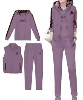 комплект начесанный верх и низ верх и низ верх и низ зима путешествия теплый беременный Харадзюку фиолетовый [Двери] 3-х предметный спортивный костюм, подкладка, теплый, фиолетовый