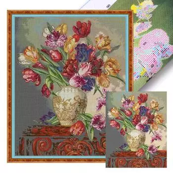 Комплект наклеек из комплекта ko-Baumwolle 14 CT Blumen-Kreuzstich-Set HA184