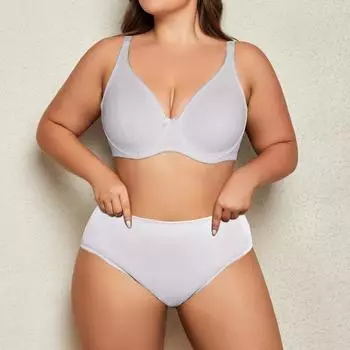 Комплект нижнего белья больших размеров для женщин, комплект нижнего белья на косточках большого размера, простой тонкий бюстгальтер без подкладки и комплект из трусиков 85C-110D 90C белый
