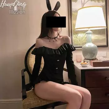 Комплект нижнего белья «Девушка-кролик» со стразами: Соблазнительное боди-бандо с дизайном, приподнимающим бедра One Size