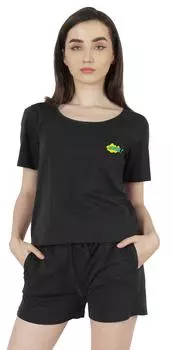 Комплект нижнего белья Inkmeso для женщин, одежда для сна с коротким рукавом, комплект из 2 предметов, шорт и топа, мягкий 3XL чёрный