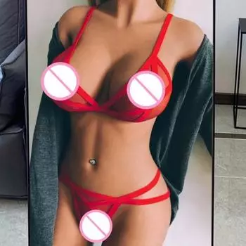 Комплект нижнего белья из 2 предметов: бюстгальтер и трусики, прозрачная сетка, однотонный, эластичный ремешок, декор, тонкая талия, для брачной ночи, медового месяца M