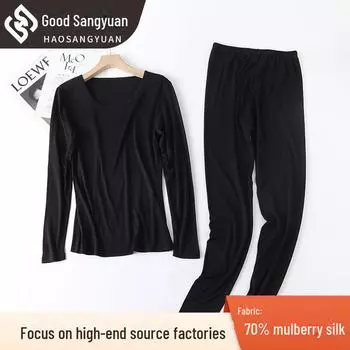 Комплект нижнего белья из шелка и хлопка Haosangyuan — тонкий, теплый, мягкий, удобный и дышащий. L (115-125 catties) чёрный