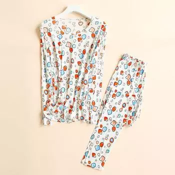 Комплект нижнего белья из шелка Tangge на осень/зиму, теплый, с принтом M