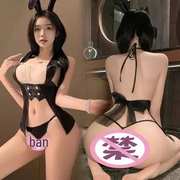 Комплект нижнего белья Man Yan из шифона на бретельках с открытой спиной в стиле девушки-кролика One Size