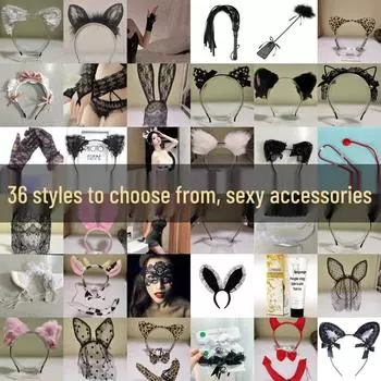 Комплект нижнего белья Milian Temptation: Кружевная маска для глаз, ремень-собачья цепь, полицейская фуражка и забавные игрушки для ушей One Size