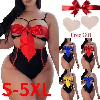Комплект нижнего белья с галстуком-бабочкой на груди, комплект женского нижнего белья с тремя точками, большой забавный комплект нижнего белья, сексуальное горячее нижнее белье, сплит-комплект S красный