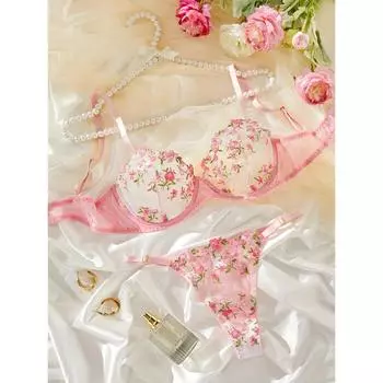 Комплект нижнего белья с сетчатым цветочным узором, бюстгальтер и трусики, женское сексуальное нижнее белье S
