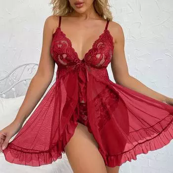 Комплект нижнего белья с вырезом и кольцом-подвязкой из кружева Yelash, боди-кукла с вышивкой L