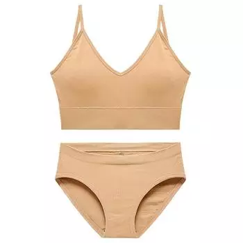 Комплект нижнего белья женский, не стальное кольцо, сексуальная маленькая грудь, собранная, удобная, красивая спина, майка, французский, большого размера с подушечками, комплект бюстгальтера для девочек M(40-55kg) бежевый