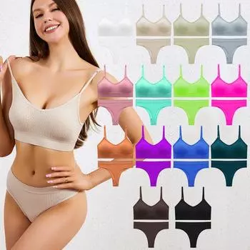 Комплект нижнего белья женский тонкий срез большой размер без стального кольца сексуальный бретелька через шею красота нижнее белье регулируемый маленькая грудь собранный французский бюстгальтер комплект M(45-62KG)