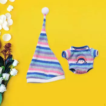 Комплект ночного белья для куклы с полосатой пижамой и шапочкой для 6,69 синий