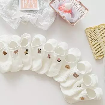 Комплект носков 10 пар носков женские чулки до щиколотки летние дышащие универсальные белые носки милый мультяшный узор 5 pieces