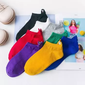 Комплект носков Kawaii Frauen Socken Glcklich Mode Ankle Lustige Socken Baumwolle Bestickt Ausdruck Candy Socken Lcheln Calcetines красный