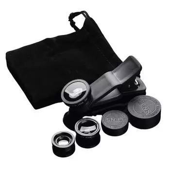 Комплект объективов для камеры 3 в 1 с зажимом 180° Fish Eye + 0.67X широкоугольный + макрообъектив, комплект объективов для мобильного телефона, смартфона чёрный