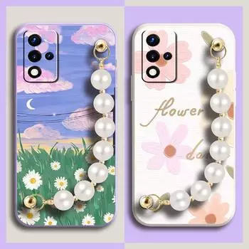 Комплект объективов, камера, все включено, чехол для телефона OPPO A93S 5G, приятный на ощупь силикон, однотонный браслет с жемчугом, защита от падения OPPO A93S 5G