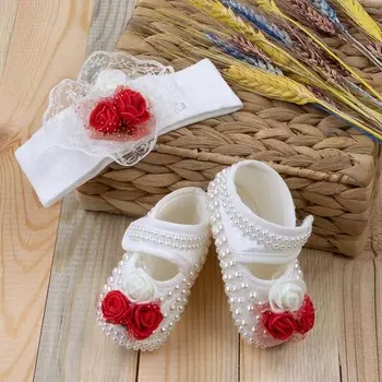 Комплект ободок для девочек с красным жемчугом